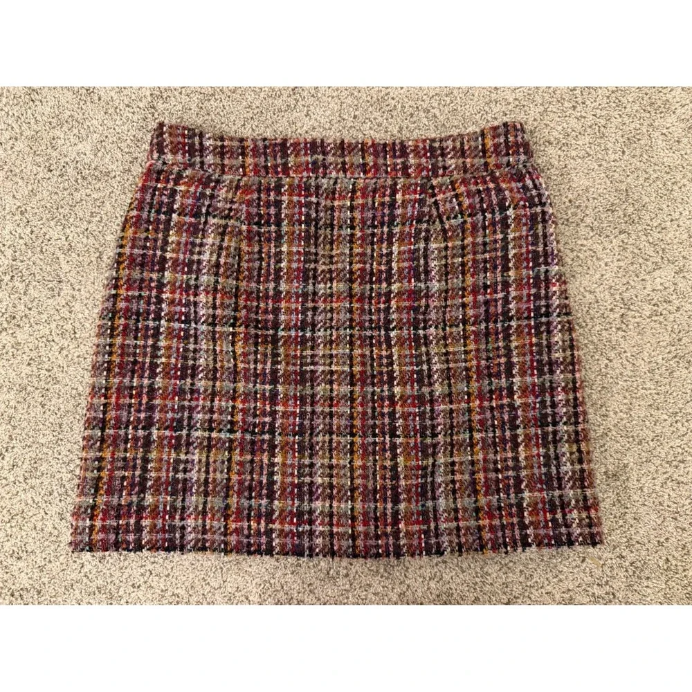 LOFT Womens Multi Color Tweed Plaid Mini Skirt Burgundy Size‎ 12